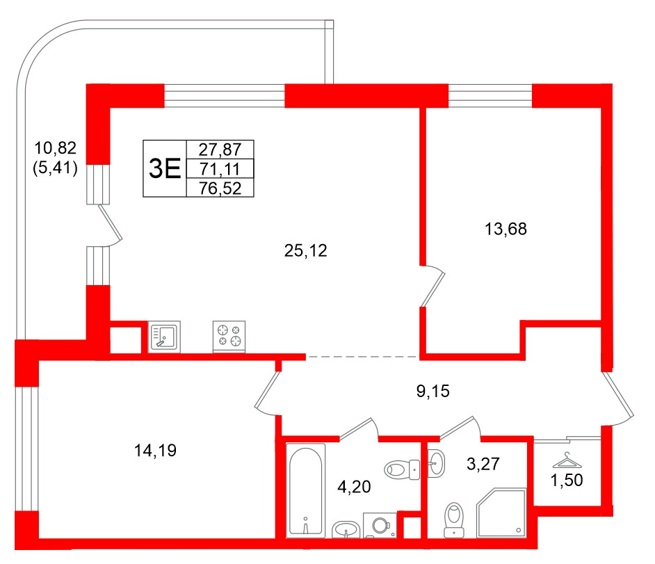 Квартира в ЖК Энфилд, 2 комнатная, 76.52 м², 2 этаж