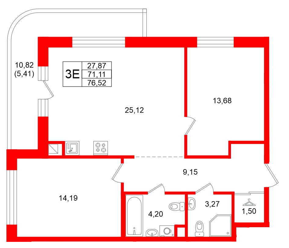 Квартира в ЖК Энфилд, 2 комнатная, 76.52 м², 9 этаж
