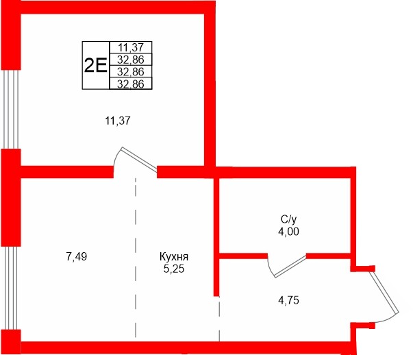 Планировка — 1-комн квартира, 32,9 м² в ЖК «Северный ветер»