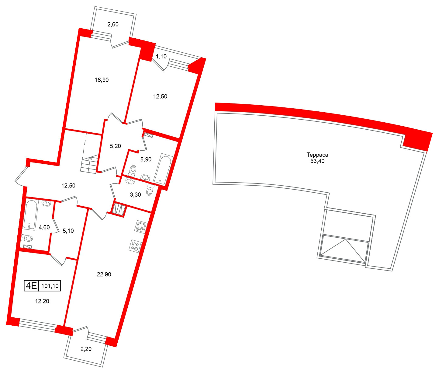 Квартира в ЖК «Цвет Зеленогорска», 3 комнатная, 101.1 м², 4 этаж