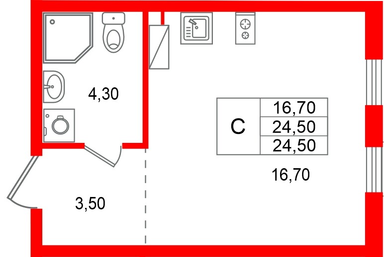 Квартира в ЖК «А101 Всеволожск», студия, 24.5 м², 3 этаж