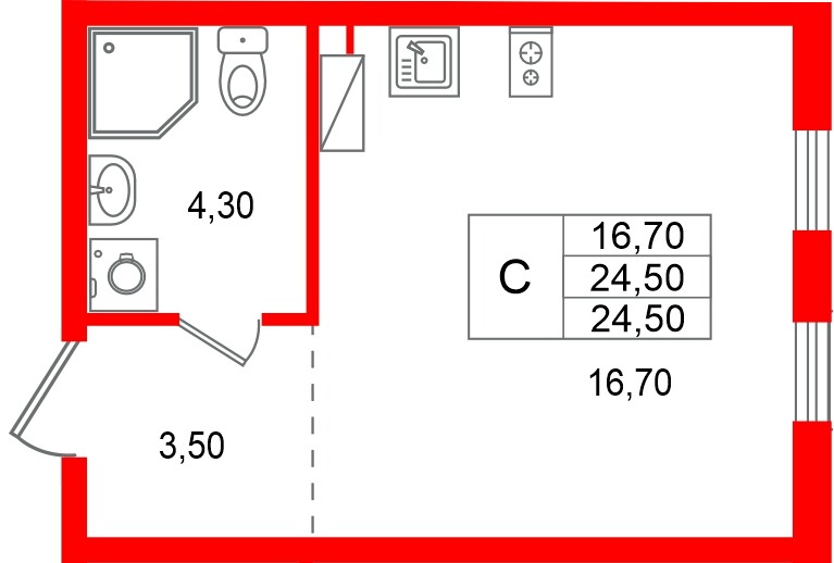 Квартира в ЖК «А101 Всеволожск», студия, 24.5 м², 9 этаж