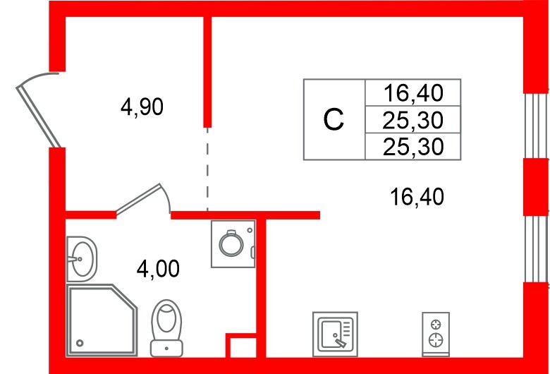 Квартира в ЖК «А101 Всеволожск», студия, 25.3 м², 2 этаж