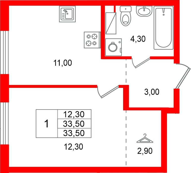 Квартира в ЖК «А101 Всеволожск», 1 комнатная, 33.5 м², 4 этаж