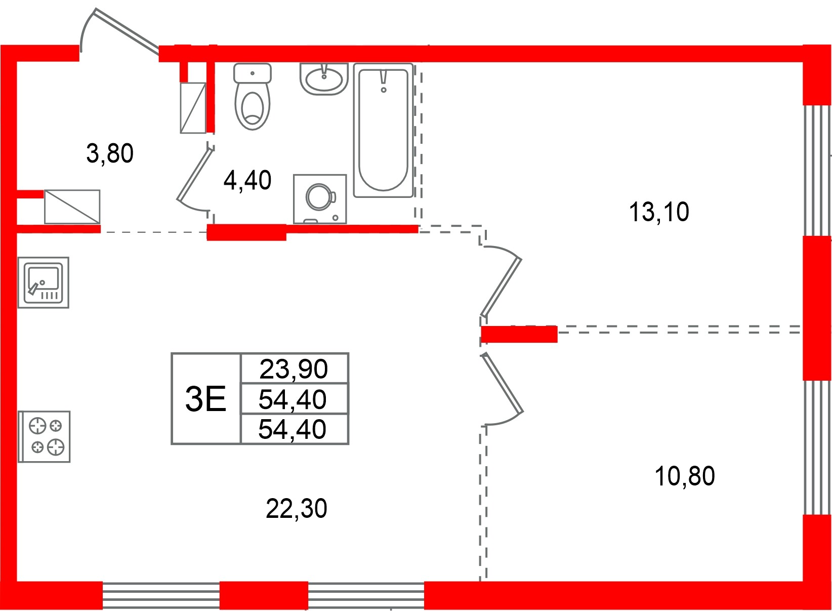 Квартира в ЖК «А101 Всеволожск», 2 комнатная, 54.4 м², 7 этаж