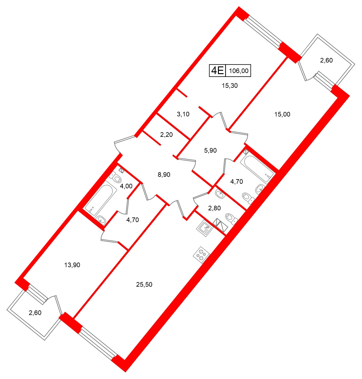 Квартира в ЖК «Цвет Зеленогорска», 3 комнатная, 106 м², 3 этаж