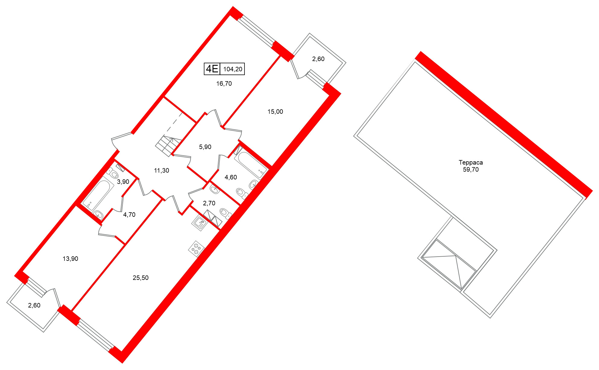 Квартира в ЖК «Цвет Зеленогорска», 3 комнатная, 104.2 м², 4 этаж