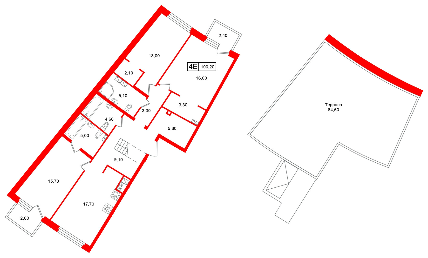 Квартира в ЖК «Цвет Зеленогорска», 3 комнатная, 100.2 м², 4 этаж