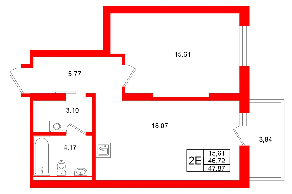 Квартира в ЖК Брусника в Новоселье, 1 комнатная, 47.87 м², 5 этаж