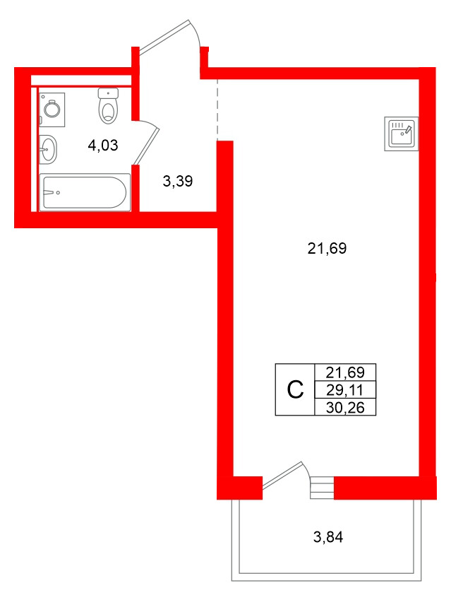 Квартира в ЖК Брусника в Новоселье, студия, 30.26 м², 5 этаж