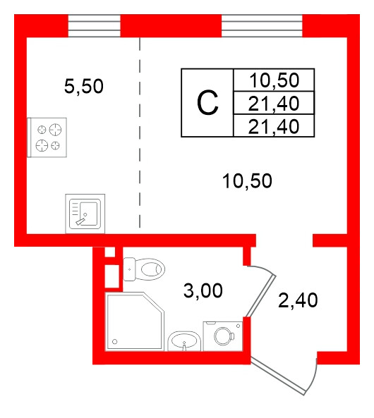 Квартира в ЖК Ржевский парк, студия, 21.4 м², 1 этаж