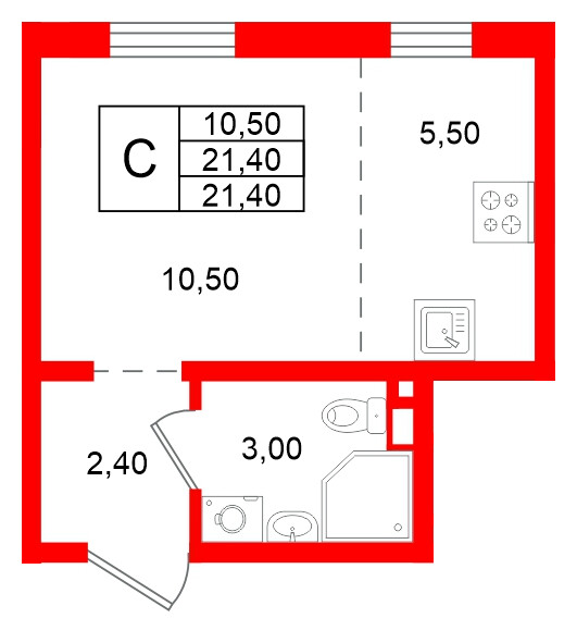 Квартира в ЖК Ржевский парк, студия, 21.4 м², 12 этаж