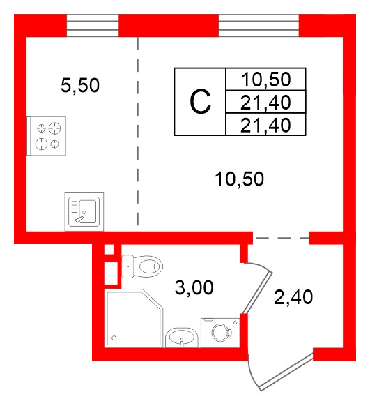 Квартира в ЖК Ржевский парк, студия, 21.4 м², 1 этаж