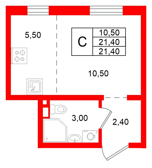 Квартира в ЖК Ржевский парк, студия, 21.4 м², 2 этаж