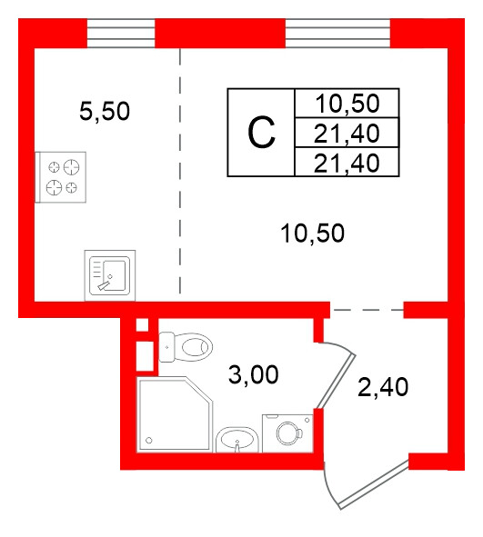 Квартира в ЖК Ржевский парк, студия, 21.4 м², 14 этаж