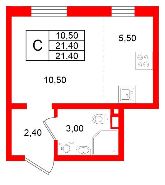 Квартира в ЖК Ржевский парк, студия, 21.4 м², 7 этаж