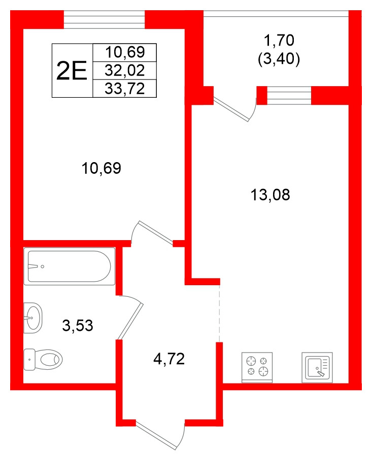 Квартира в ЖК Стороны Света 2, 1 комнатная, 33.72 м², 20 этаж