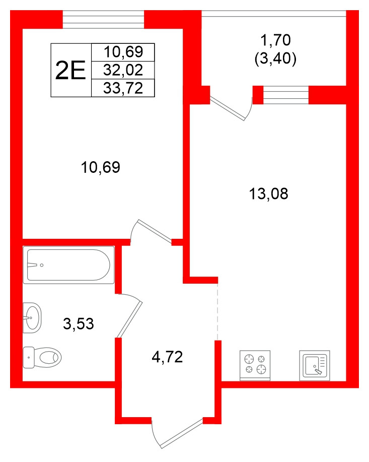 Квартира в ЖК Стороны Света 2, 1 комнатная, 33.72 м², 15 этаж