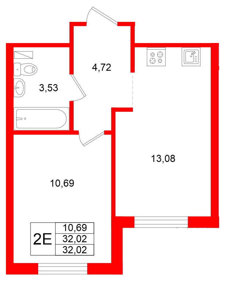 Квартира в ЖК Стороны Света 2, 1 комнатная, 32.02 м², 1 этаж