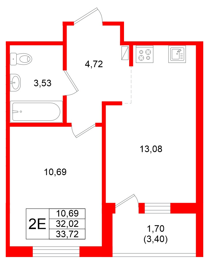 Квартира в ЖК Стороны Света 2, 1 комнатная, 33.72 м², 10 этаж