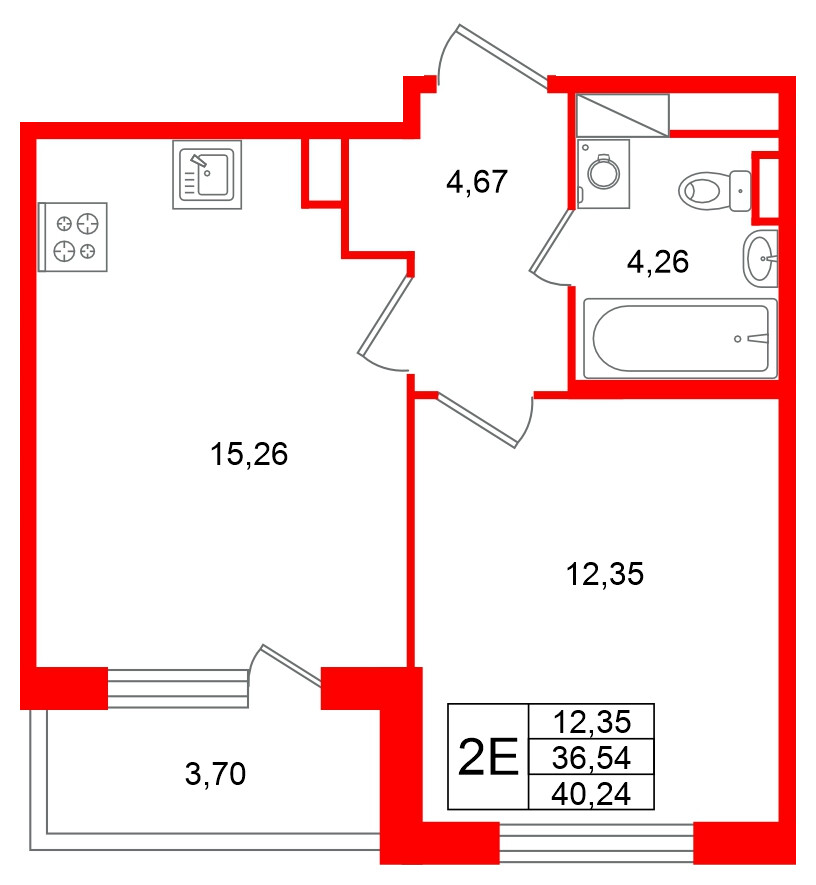 Квартира в ЖК «Югтаун», 1 комнатная, 40.24 м², 4 этаж