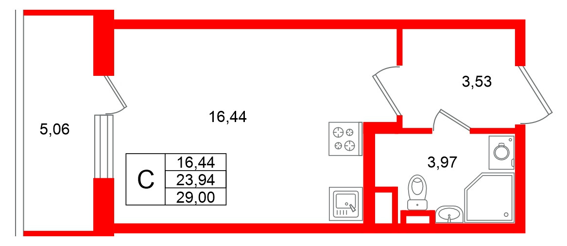 Квартира в ЖК «Югтаун», студия, 29 м², 2 этаж