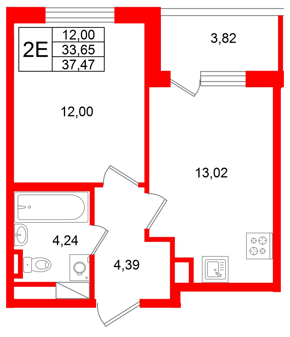 Квартира в ЖК Югтаун, 1 комнатная, 37.47 м², 4 этаж