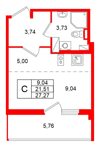 Квартира в ЖК Любоград, студия, 27.27 м², 4 этаж