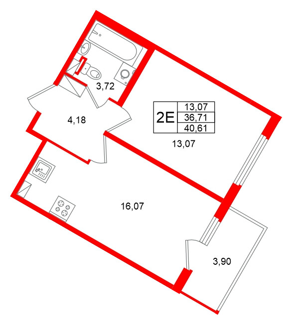 Квартира в ЖК «Любоград», 1 комнатная, 40.61 м², 2 этаж