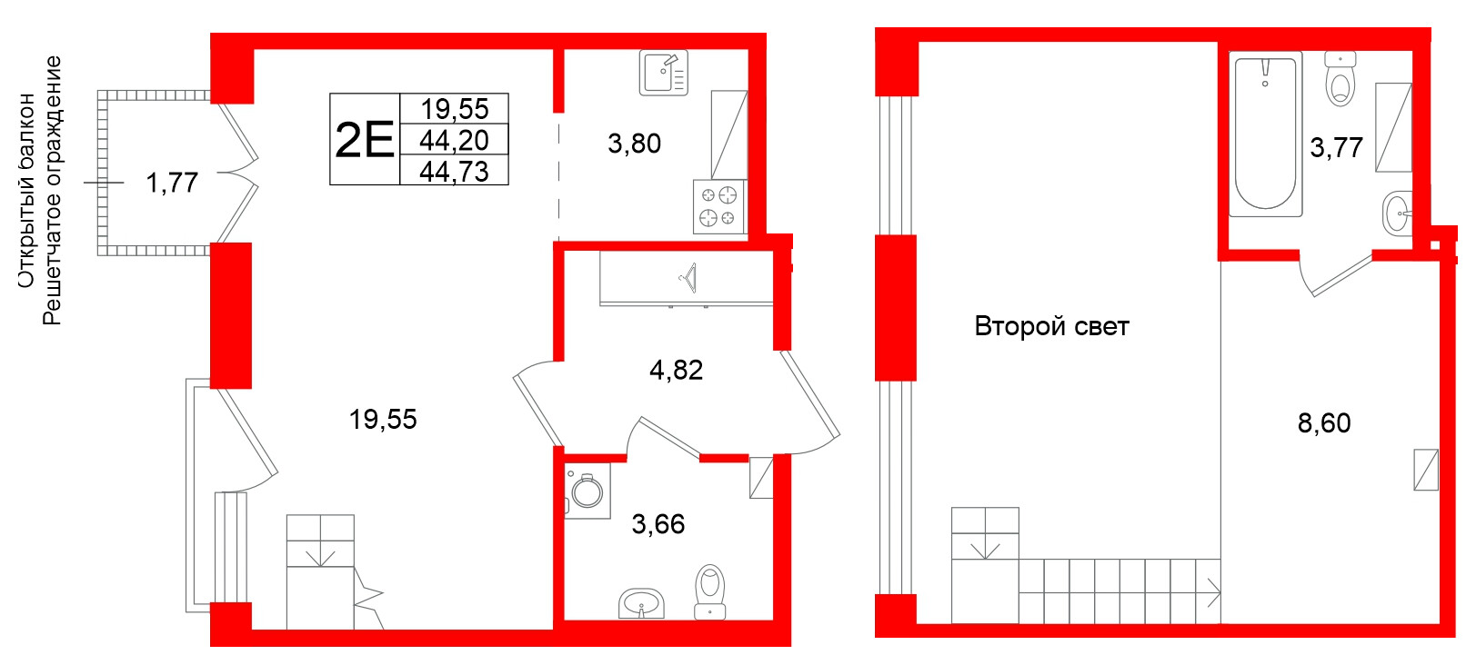 Квартира в ЖК Аристократ, 1 комнатная, 44.2 м², 8 этаж