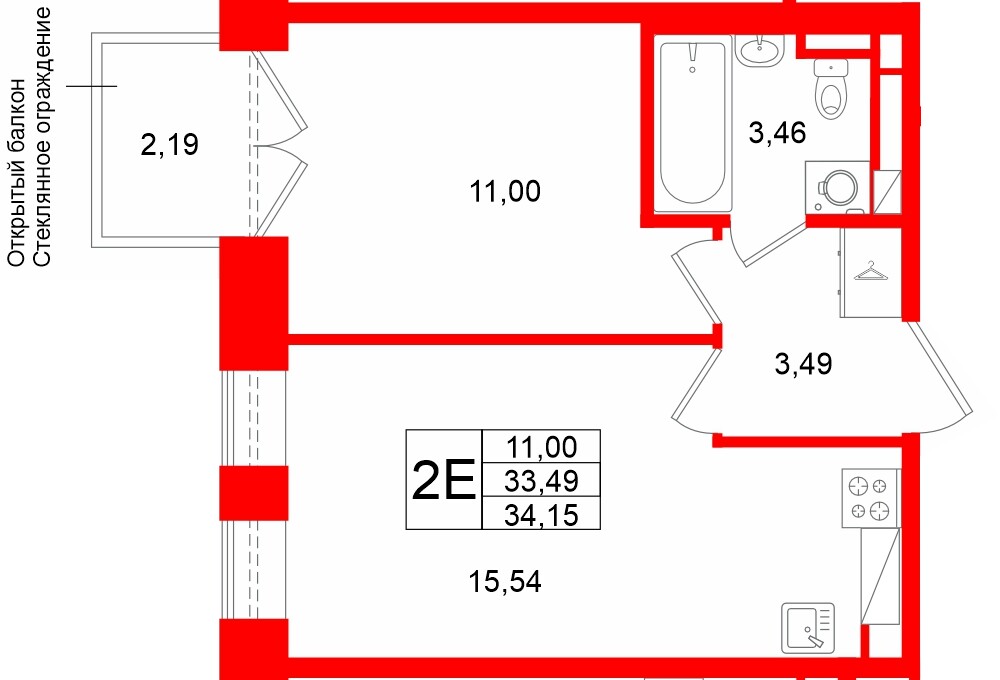 Квартира в ЖК Аристократ, 1 комнатная, 33.49 м², 4 этаж