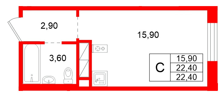 Квартира в ЖК Аннинский парк, студия, 22.4 м², 1 этаж