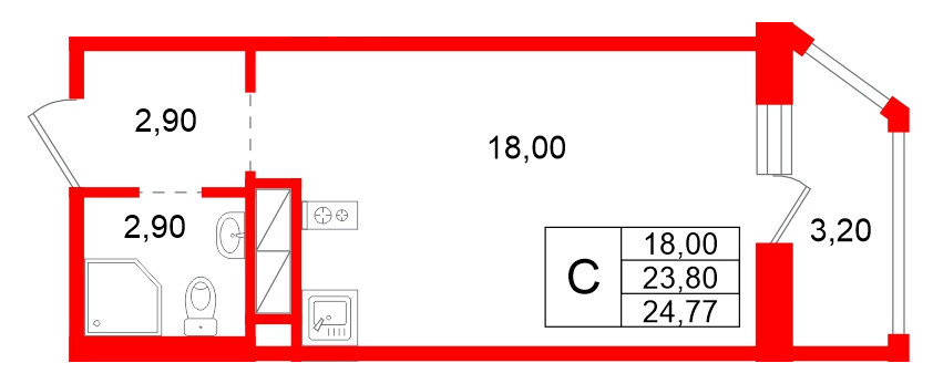 Квартира в ЖК Аннинский парк, студия, 23.8 м², 1 этаж