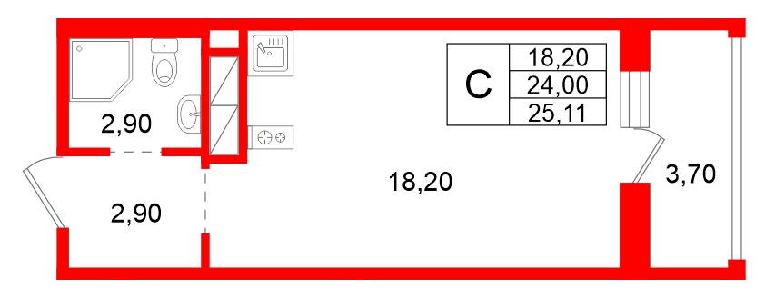 Квартира в ЖК Аннинский парк, студия, 24 м², 1 этаж