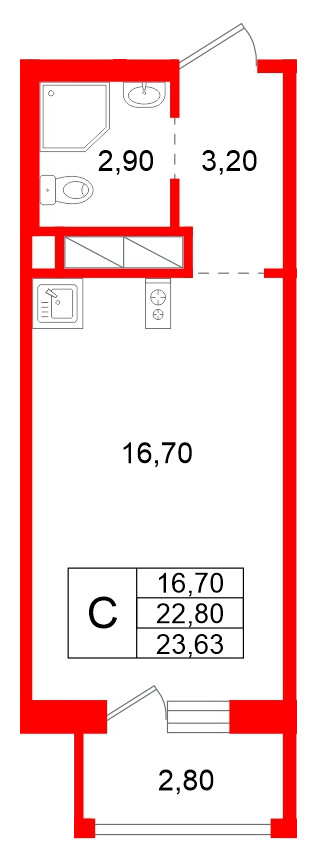 Квартира в ЖК Аннинский парк, студия, 22.8 м², 8 этаж