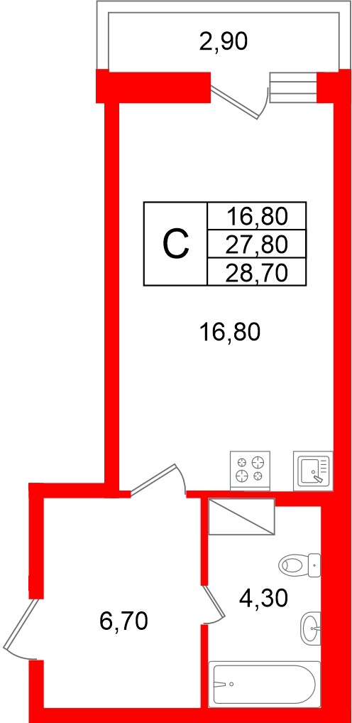Квартира в ЖК «Яркий», студия, 27.8 м², 12 этаж