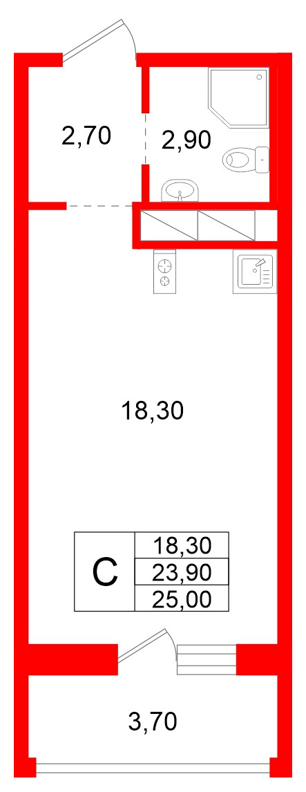 Квартира в ЖК Аннинский парк, студия, 23.9 м², 11 этаж