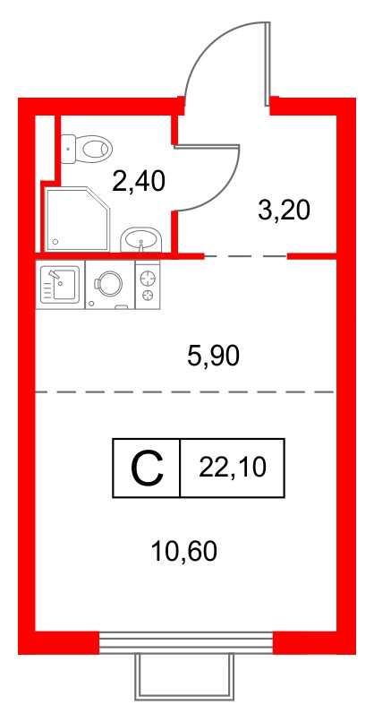 Квартира в ЖК «Янинский Лес», студия, 22.1 м², 14 этаж