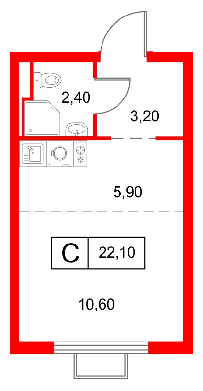 Квартира в ЖК Янинский Лес, студия, 22.1 м², 15 этаж