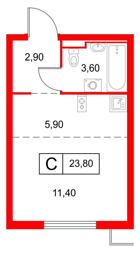 Квартира в ЖК Янинский Лес, студия, 23.8 м², 15 этаж