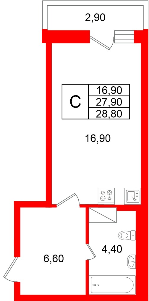 Квартира в ЖК «Яркий», студия, 27.9 м², 10 этаж