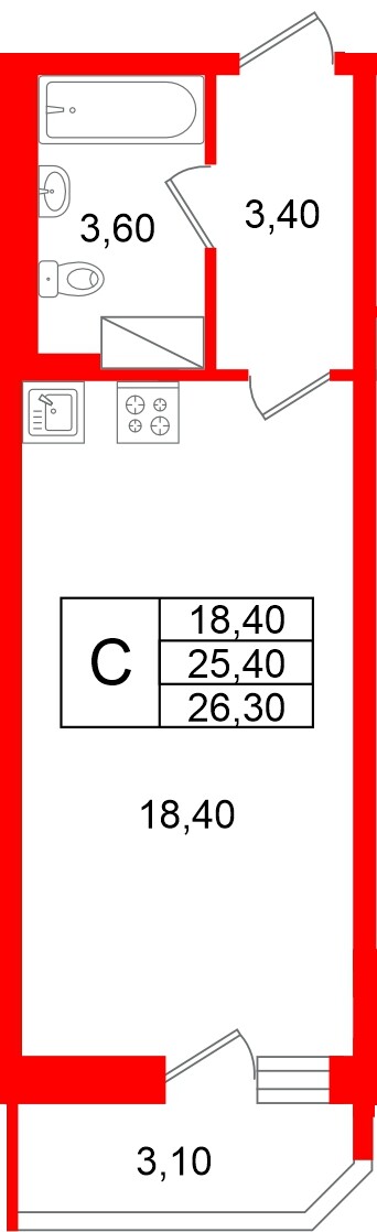 Квартира в ЖК «Яркий», студия, 25.4 м², 8 этаж