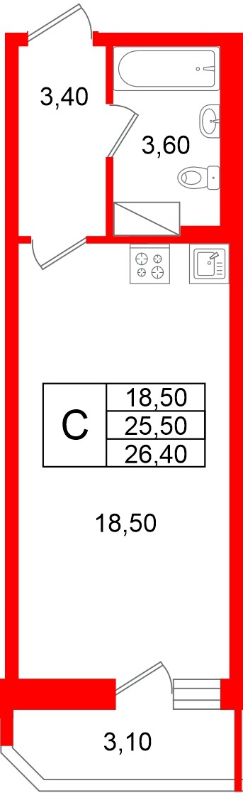 Квартира в ЖК «Яркий», студия, 25.5 м², 6 этаж