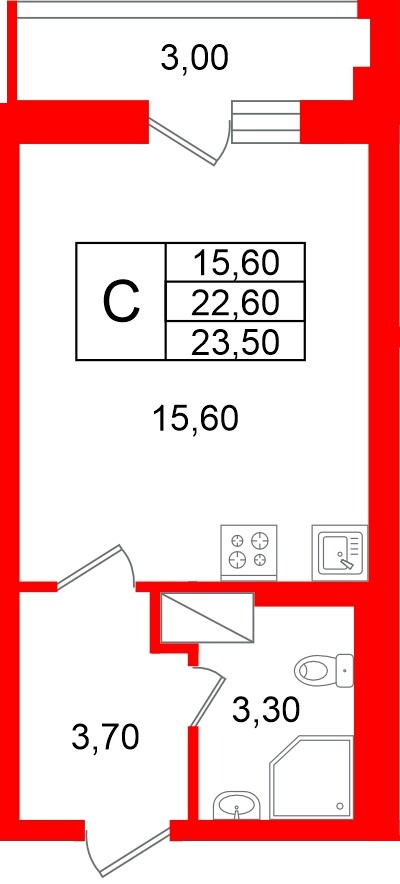 Квартира в ЖК «Яркий», студия, 22.6 м², 9 этаж