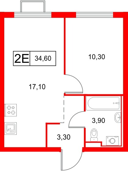 Квартира в ЖК Янинский Лес, 1 комнатная, 34.6 м², 7 этаж