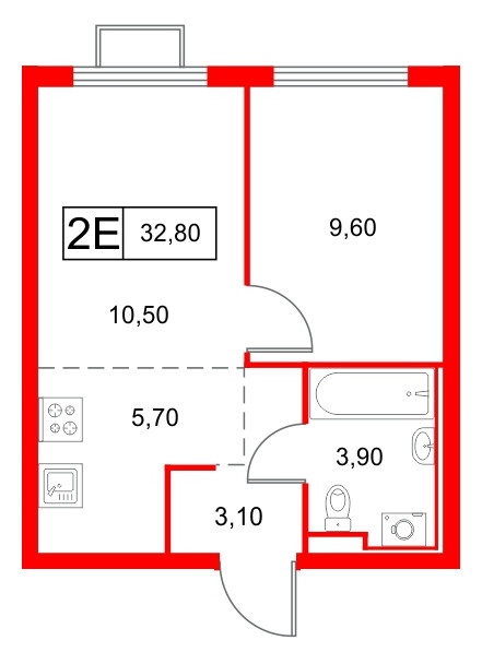 Квартира в ЖК «Янинский Лес», 1 комнатная, 32.8 м², 3 этаж
