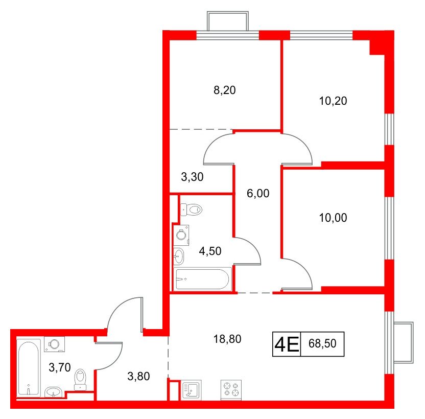 Квартира в ЖК Янинский Лес, 3 комнатная, 68.5 м², 15 этаж