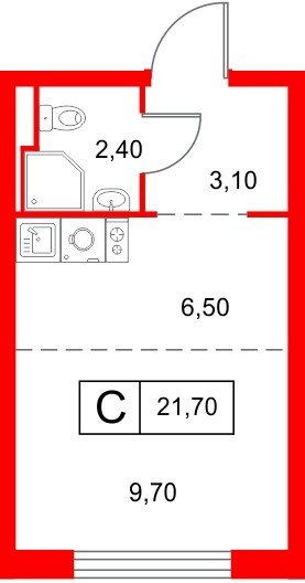 Планировка — Студия квартира, 21,7 м² в ЖК «Янинский Лес»