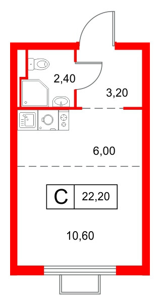 Квартира в ЖК «Янинский Лес», студия, 22.2 м², 14 этаж