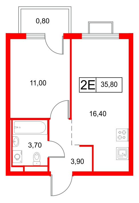 Квартира в ЖК Янинский Лес, 1 комнатная, 35.8 м², 8 этаж